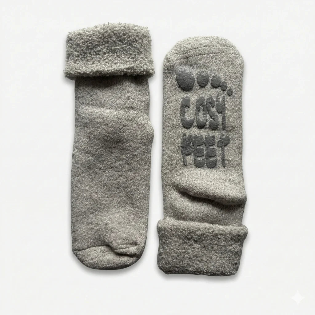 Siltas sieviešu vilnas zeķes ar neslīdošu pēdiņu pelēkā krāsā