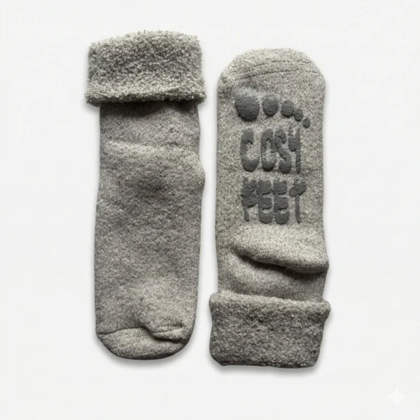 Siltas sieviešu vilnas zeķes ar neslīdošu pēdiņu pelēkā krāsā