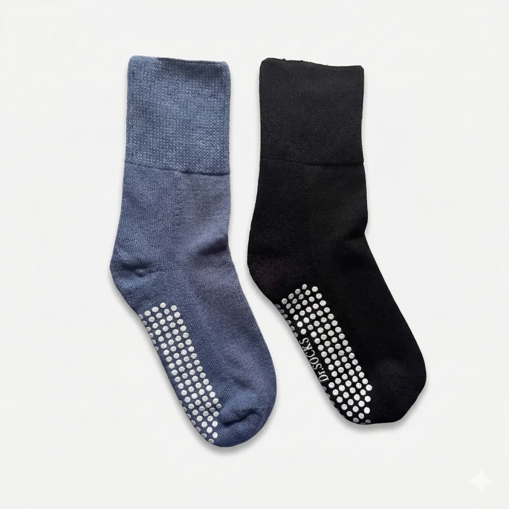 Diabēta sieviešu bambusa zeķes ar neslīdošu pēdiņu zilā un melnā krāsā