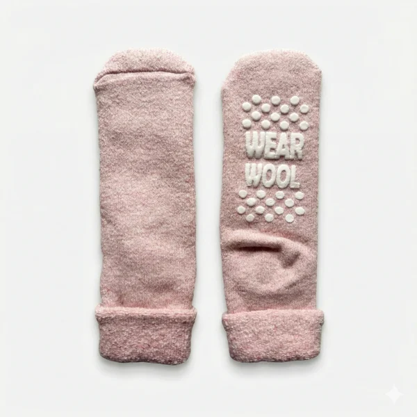 Siltas sieviešu vilnas zeķes ar neslīdošu pēdiņu rozā krāsā